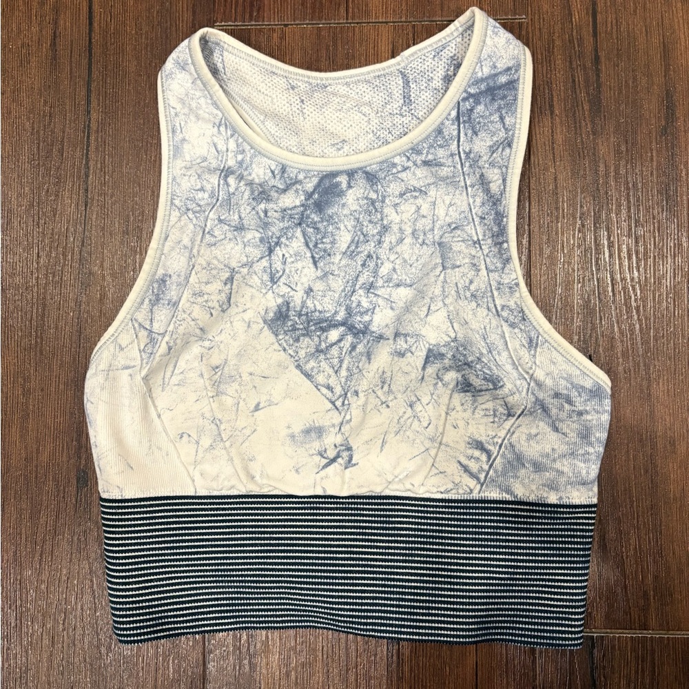 Blue and Cream Tie Dye with Striped bottom Lululemon athletic tank top